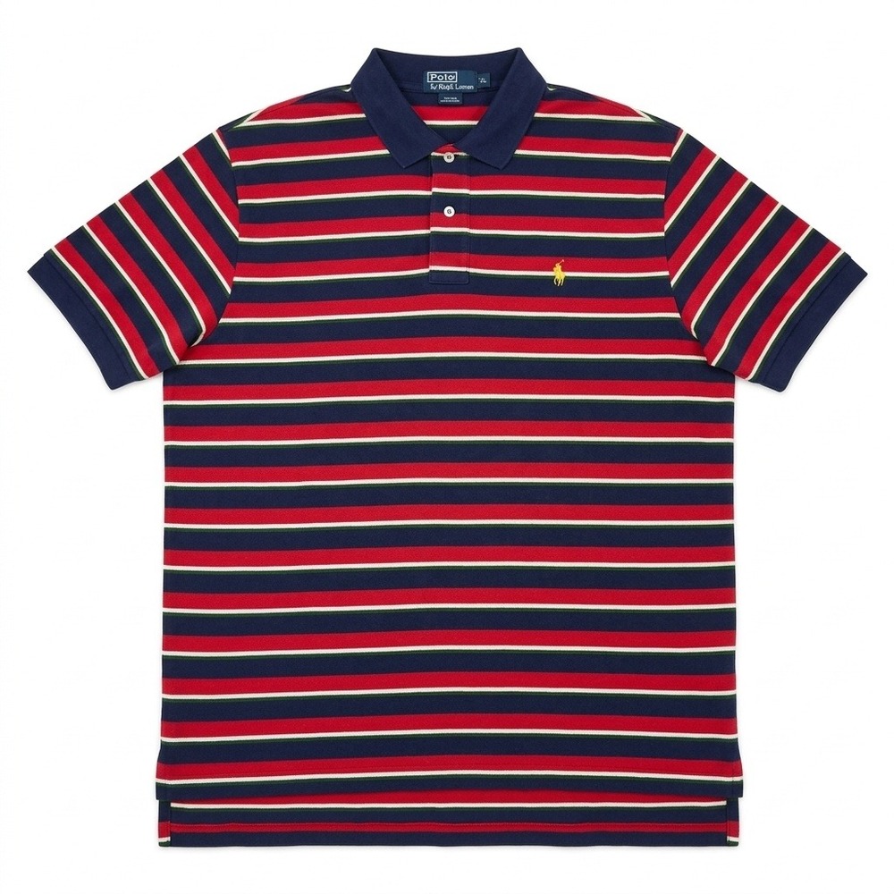Polo Ralph Lauren Shirt Mens XL Striped Short Sleeve Cotton Red Blue Yellow Pony